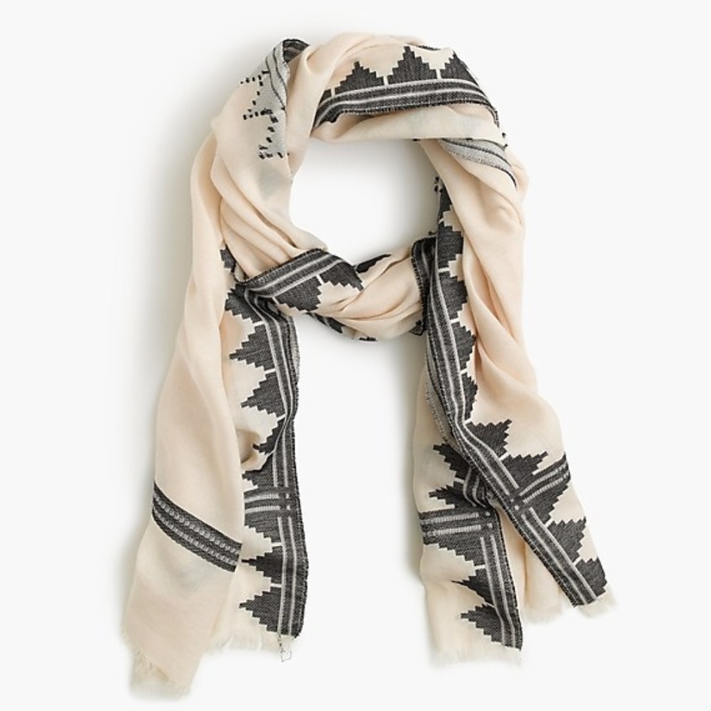 J.CREW Arrow Border Scarf, Ivory
